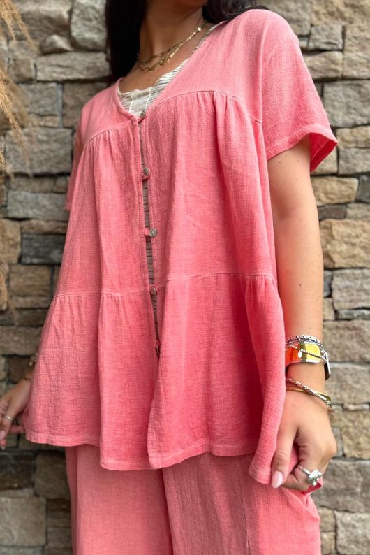 Lina Linen Blend Smock Over Shirt Washed Watermelon